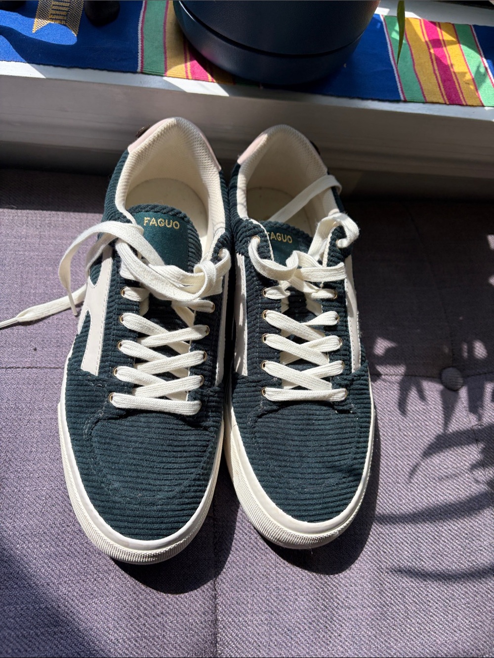 Faguo Women's Green velvet and White  Sneakers. Size 9. Like New. Worn twice.
